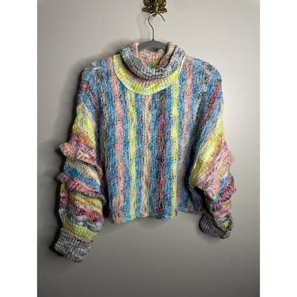 Free People Burst Your Bubble Turtleneck Knit Sweater Confetti Size S NEW Ruffle - Picture 3 of 7